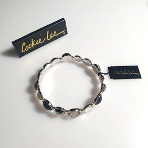 Cookie Lee Silver Tone Bracelet Faceted Multicolor Stones Stretch Gift New 2.75"